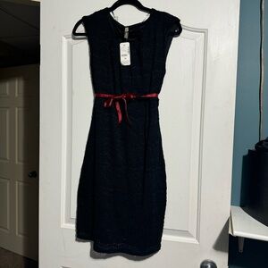 NWT Thyme Maternity Midi Dress Black Lined Belt Loops stretchy Size M